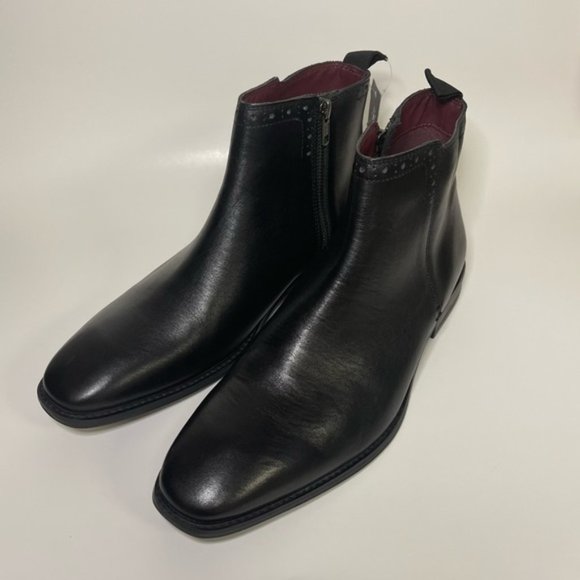 Silver Street Leather Boots Men's Size 8 Wide Fit Black Flat Brogue Style NEW - Picture 2 of 14